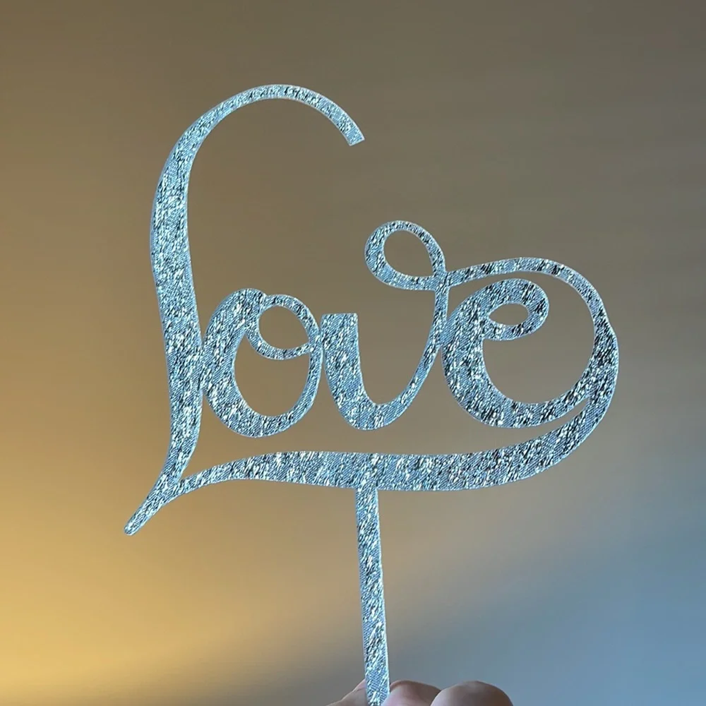 Love Cake Topper Wedding Bridal Shower Rehearsal Dinner Dessert Decor Silver